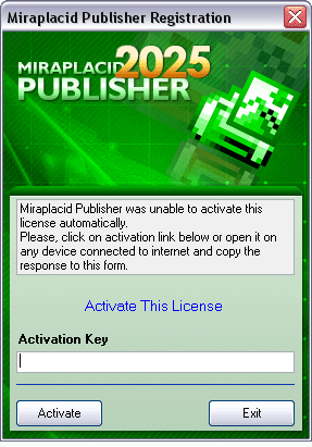 Miraplacid Publisher : Activation Dialog