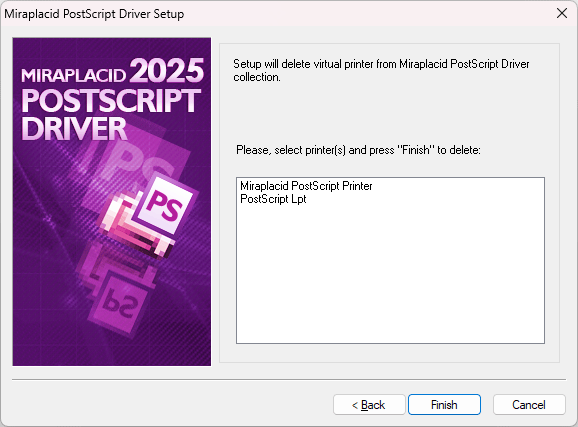 Miraplacid PostScript Driver : DeletePrinter Step 2/2