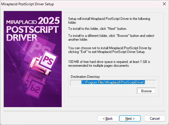 Miraplacid PostScript Driver : Installation Step 3/4