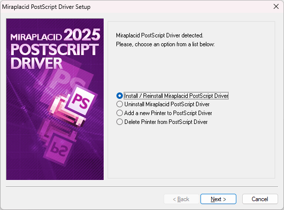 Miraplacid PostScript Driver : Reinstallation Step 1/3