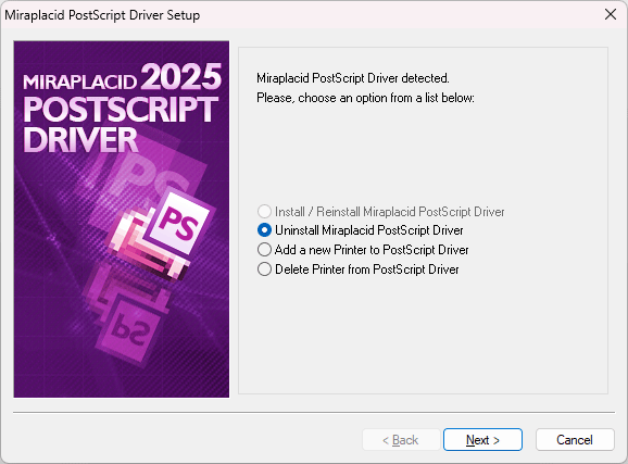 Miraplacid PostScript Driver : Uninstallation Step 1/2