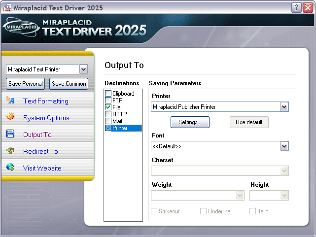 Miraplacid Text Driver Output To: Printer