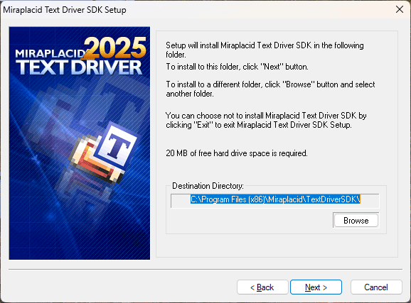 Miraplacid Text Driver : Installation Step 4/5