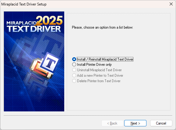 Miraplacid Text Driver : Installation Step 2/5
